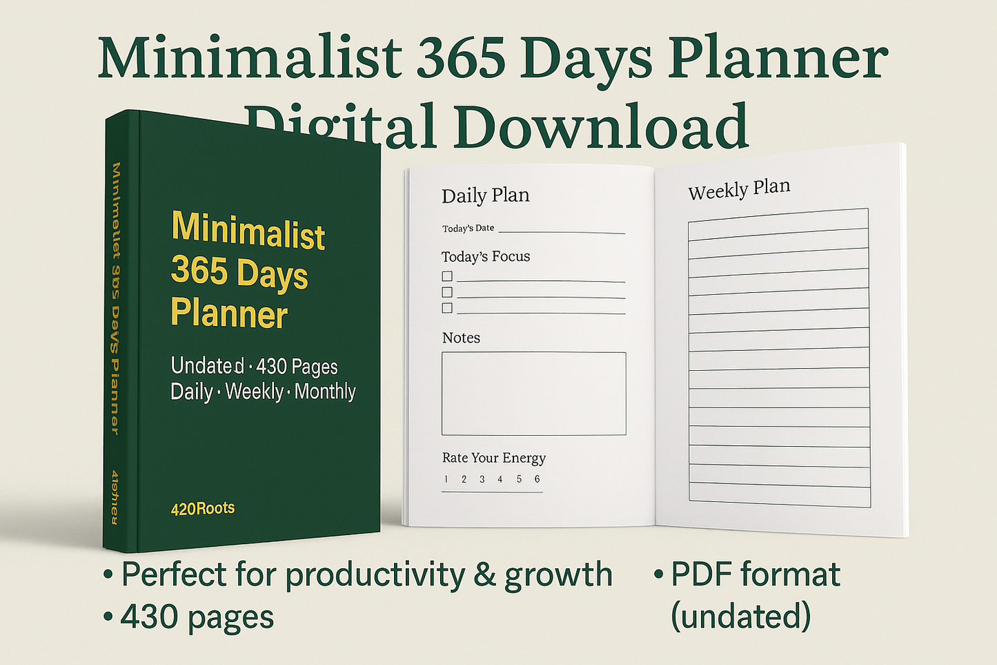 Minimalist 365 Days Planner – Undated, Daily • Weekly • Monthly