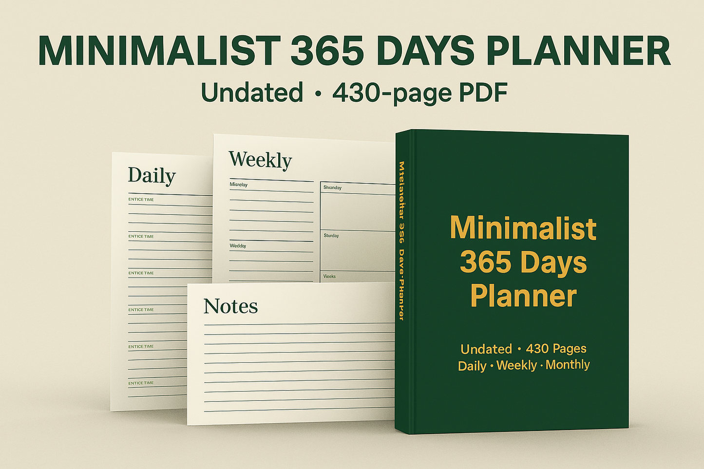 Minimalist 365 Days Planner – Undated, Daily • Weekly • Monthly
