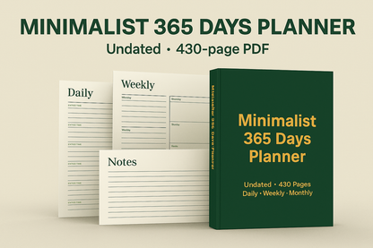 Minimalist 365 Days Planner – Undated, Daily • Weekly • Monthly