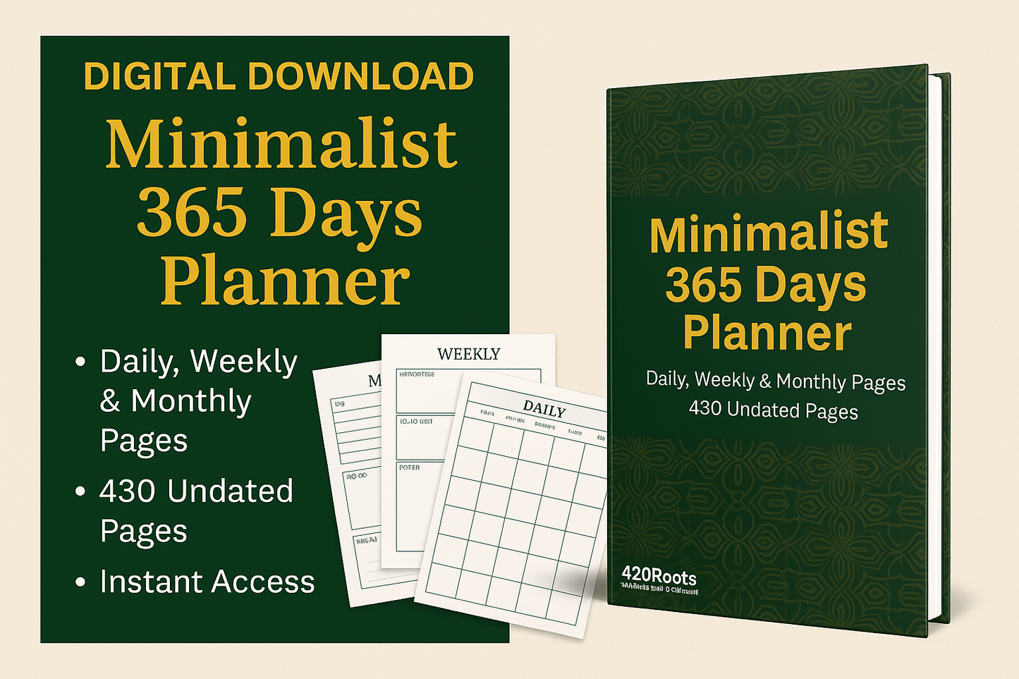 Minimalist 365 Days Planner – Undated, Daily • Weekly • Monthly